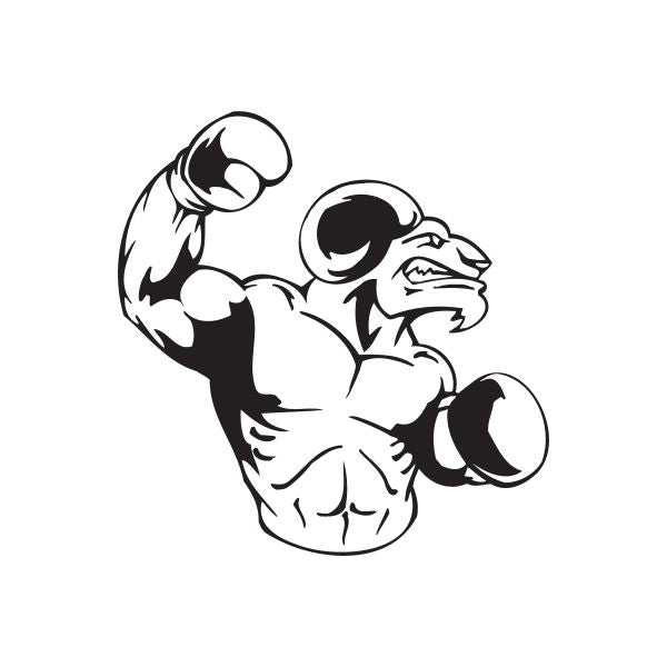 Boxing wall decal vinyl sticker of black-and-white boxer with raised gloves