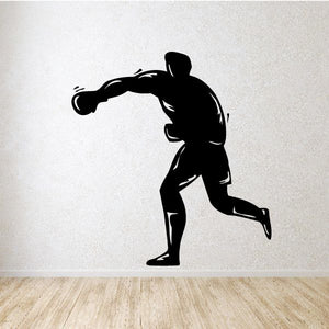Black boxing silhouette wall decal, standing boxer pose with raised fists