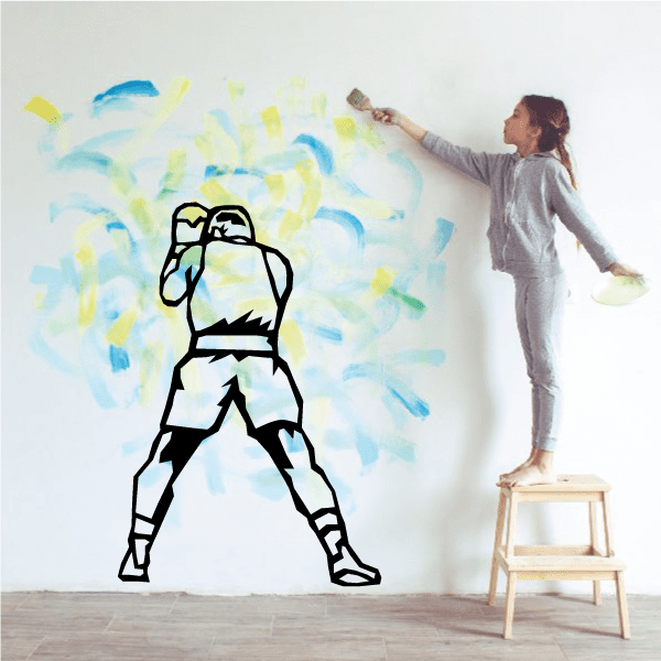 Boxing wall decal vinyl boxer outline figure, black graphic on light surface
