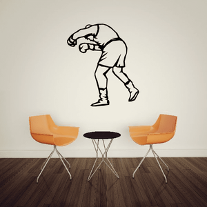 Boxing vinyl wall decal of a black boxer punching pose, full-body silhouette