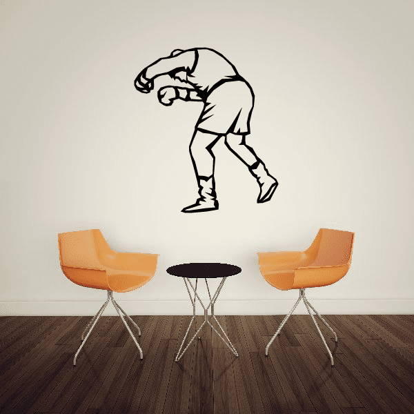Boxing vinyl wall decal of a black boxer punching pose, full-body silhouette