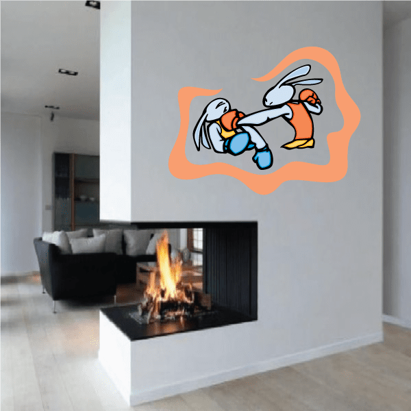 Boxing wall decal sticker with orange outline cartoon boxer and gloves