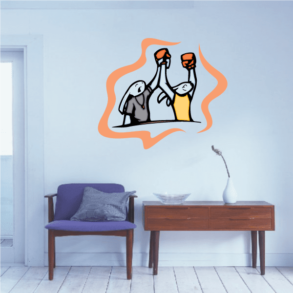 Boxing wall decal vinyl sticker with two cartoon boxers in orange burst outline