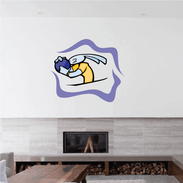 Boxing wall decal sticker with stylized boxer and yellow glove inside purple outline