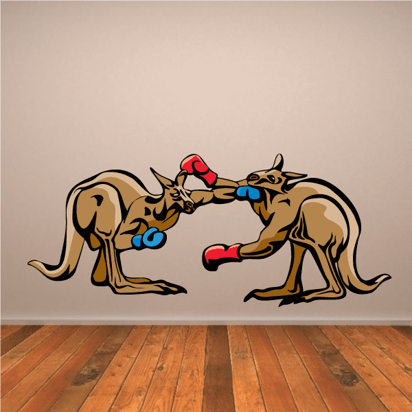 Boxing wall decal vinyl sticker with two cartoon dogs sparring