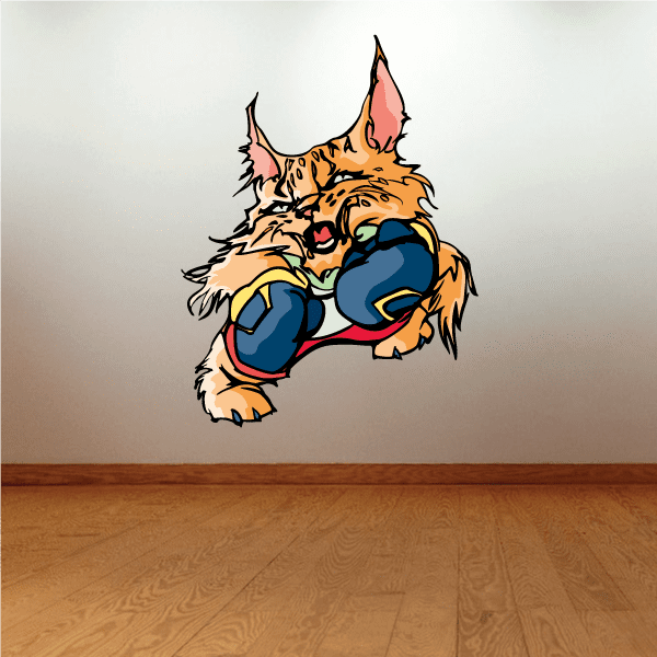 Boxing lion wall decal with blue boxing gloves, die-cut vinyl sticker