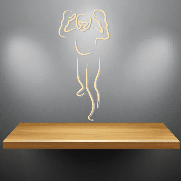 Boxer outline wall decal sticker, thin line art of a standing boxer in yellow.