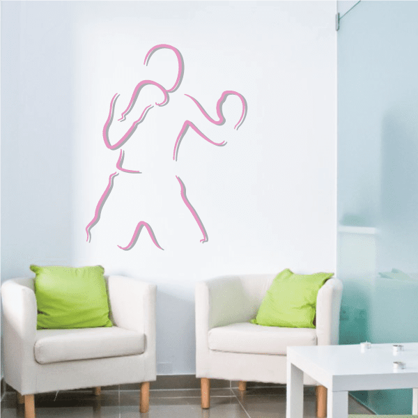 Boxer wall decal sticker with outline silhouette in pink and white
