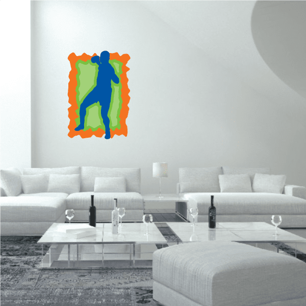 Boxing wall decal vinyl sticker, orange border with green boxer figure