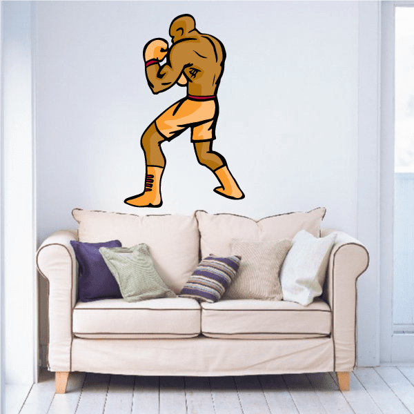 Boxing wall decal sticker of an orange boxer in a fighting stance