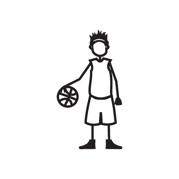 Boy basketball player decal, holding basketball ball icon in hand