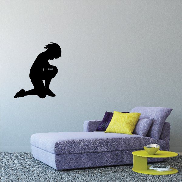 Praying boy wall decal, black silhouette with head bowed and hands together