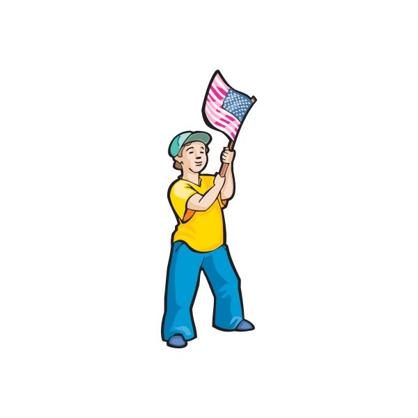 Image of Boy Celebrating Waving Flag Sticker