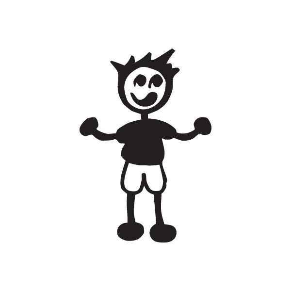 Boy decal sticker of cartoon figure with curved arms out