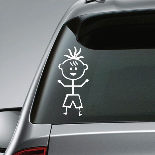 Boy curly hair decal sticker of a cartoon child with curly hair and arms raised