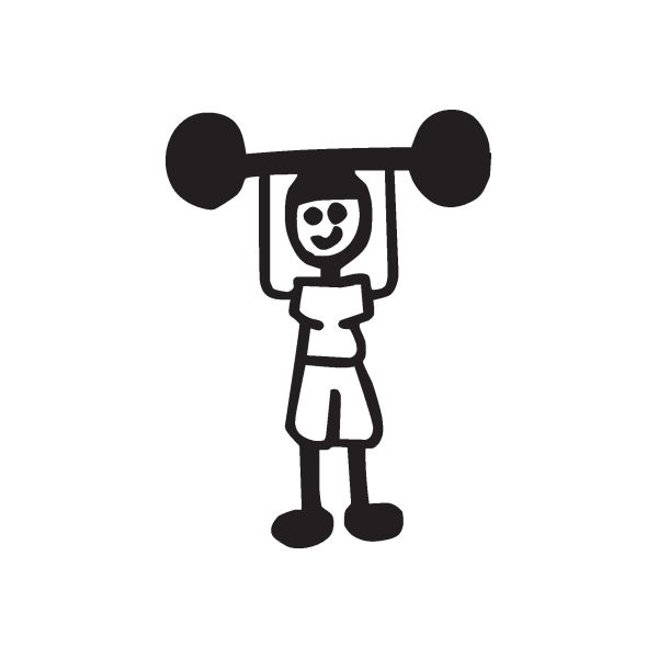 Boy deadlifting decal sticker with cartoon barbell and lifting boy