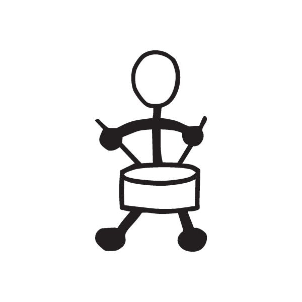 Black boy drumming decal showing a stick-figure playing a round drum