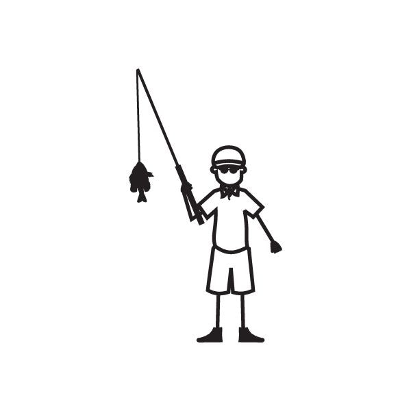 Fishing boy decal featuring a boy holding a long fishing rod, black silhouette.