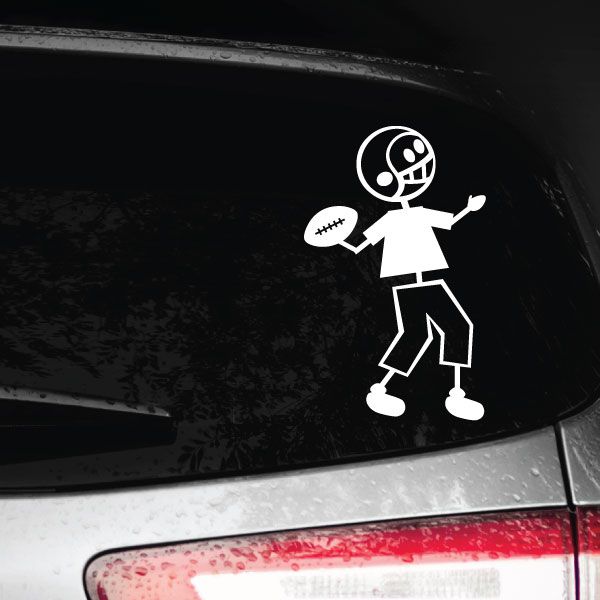 White boy football player decal silhouette holding a football