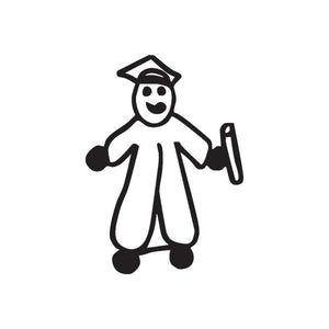 Graduation boy decal with mortarboard and diploma scroll, black outline