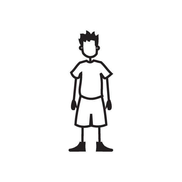 Boy hands down decal of a simple black-and-white character standing