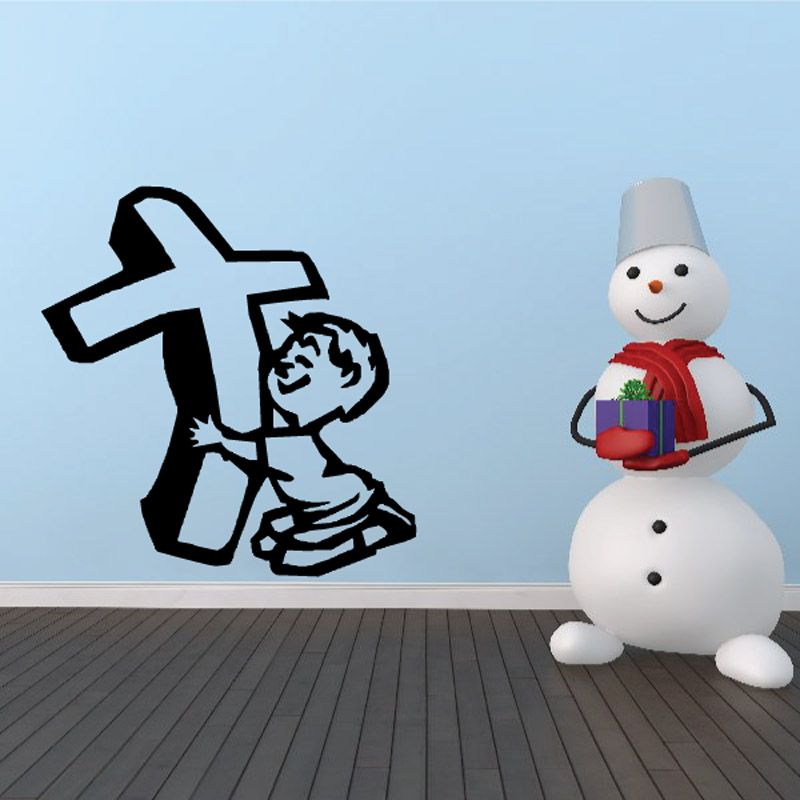 Image of Boy Hugs Cross Decal