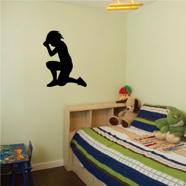 Kneeling boy prayer wall decal silhouette