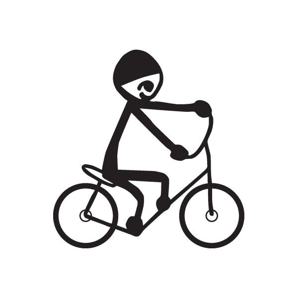 Black boy-on-bicycle wall decal, hooded rider silhouette