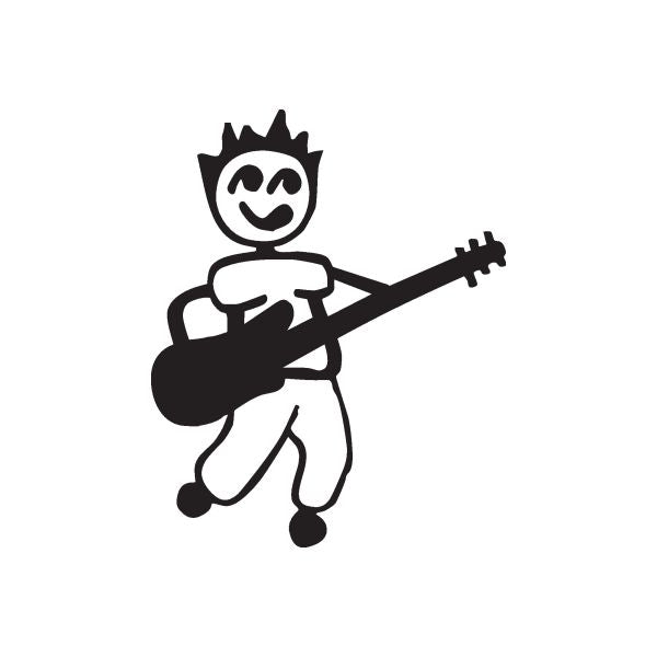 Boy playing guitar decal, cartoon figure with black-and-white style