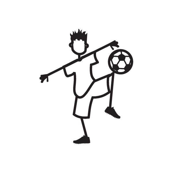 Boy playing soccer decal, black silhouette with soccer ball