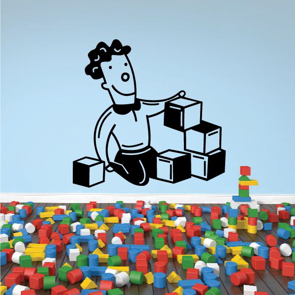 Image of Boy Playing With Blocks Decal