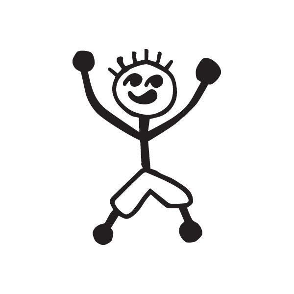 Black boy raising-arms decal with smiling stick figure and hands up