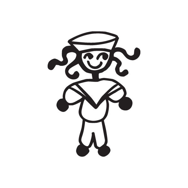 Smiling cartoon boy decal with curly hair, hat, and dark outline