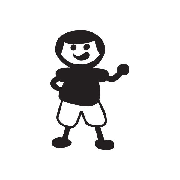 Boy solid waving hand decal, smiling character in black