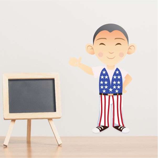 Image of Boy Wearing USA Flag Sticker