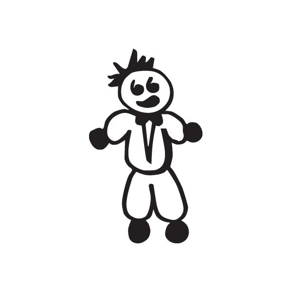 Cartoon boy clothing decal, black outline with white face and suit