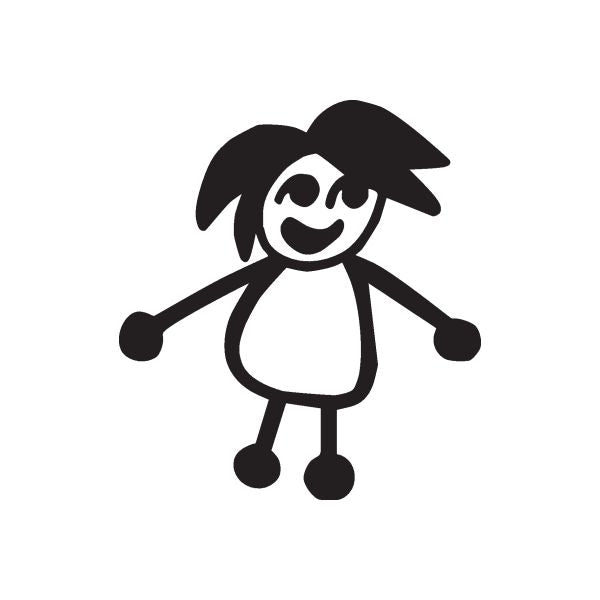 Boy with long hair decal, black outline figure with smiling face and long hair