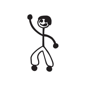 Black boy stick-figure decal with right arm raised and smiling face