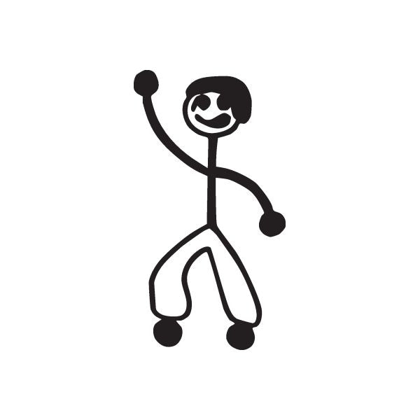Black boy stick-figure decal with right arm raised and smiling face