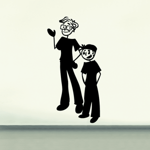 Boys together wall decal with two black-and-white cartoon figures, one holding a younger boy