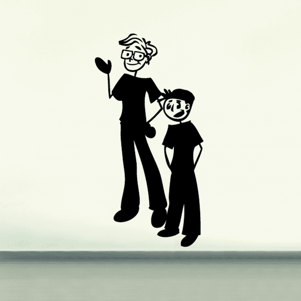 Boys together wall decal with two black-and-white cartoon figures, one holding a younger boy
