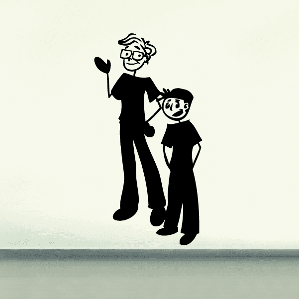 Boys together wall decal with two black-and-white cartoon figures, one holding a younger boy