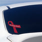 Brain aneurysm awareness ribbon vinyl sticker, red ribbon with script text