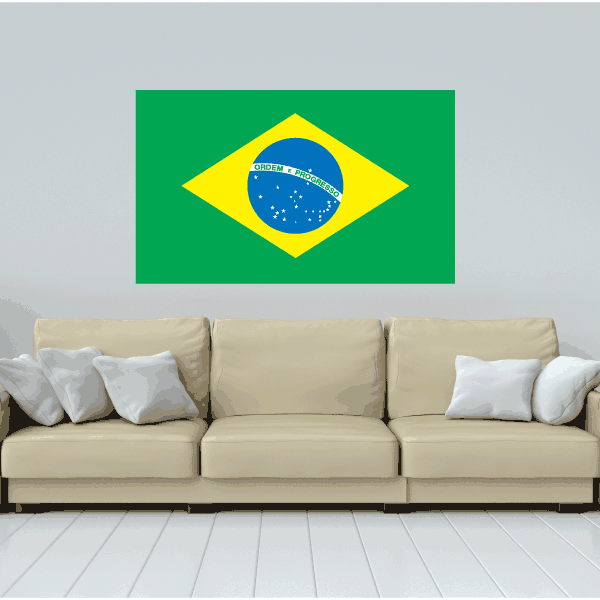 Brasil flag sticker with green field, yellow diamond, and blue globe center