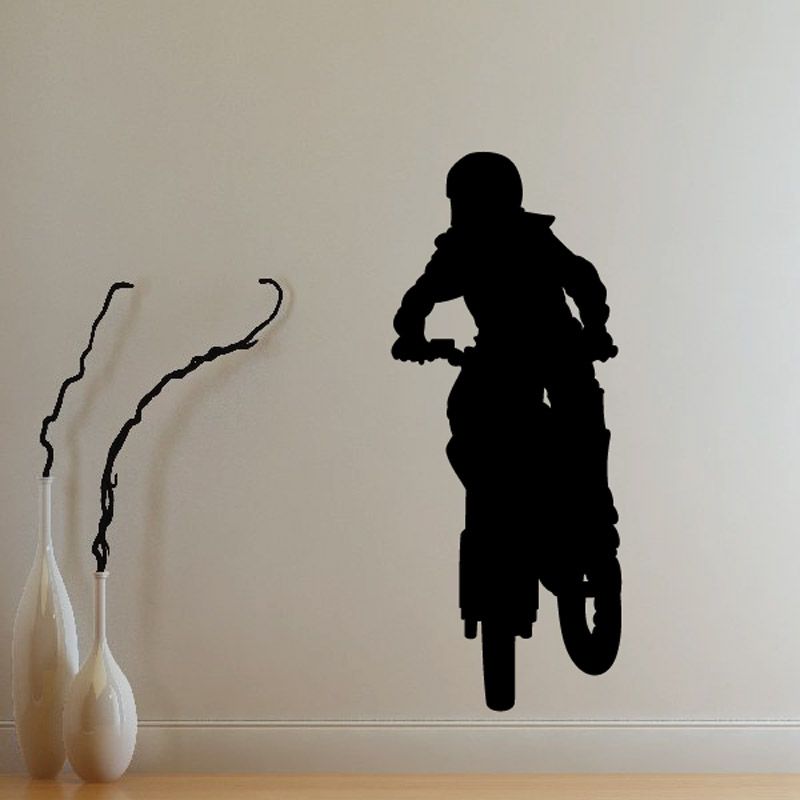 Dirt bike rider wall decal silhouette, dark rider on motocross bike