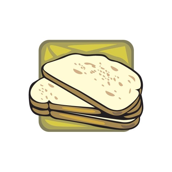 Bread slices sticker with two beige slices and brown crusts, stacked on a square backing