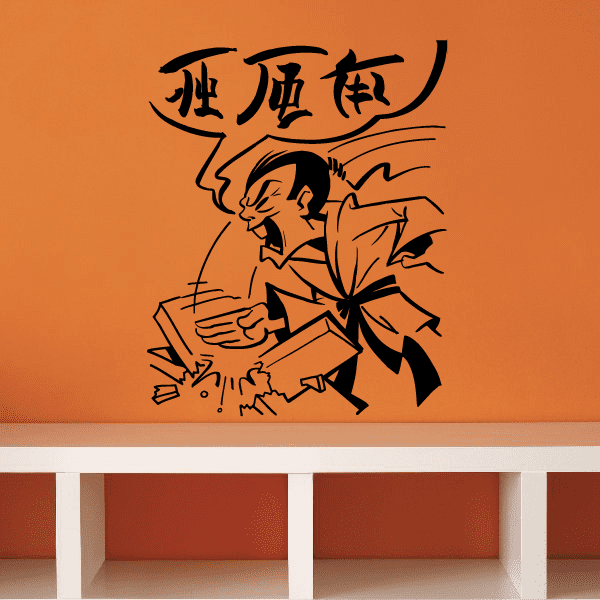 Wood board wall decal with anime-style figure and dramatic crack lines