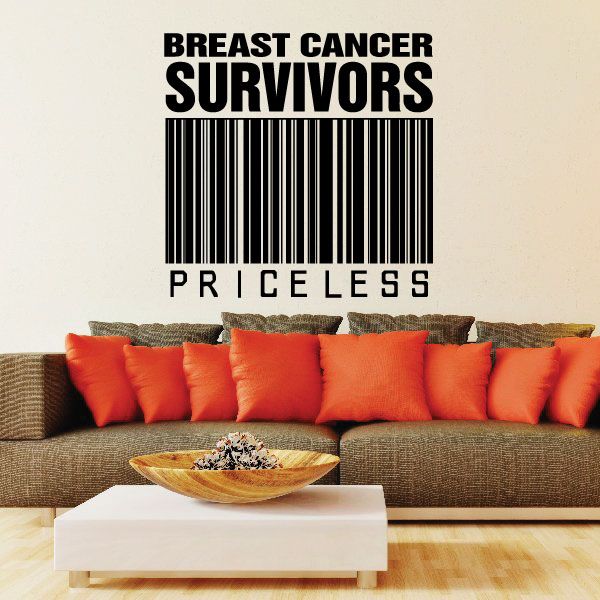 Breast cancer survivors decal with bold text and barcode, 'PRICELESS' underneath