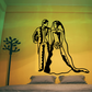 Bride and groom wall decal in black outline, with couple and bouquet