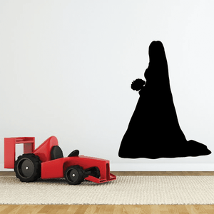 Bride silhouette wall decal in black with seated skirt outline